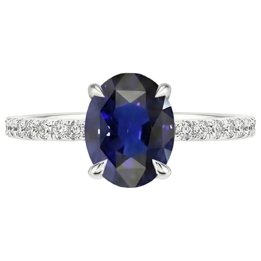 Anello di fidanzamento con diamante zaffiro blu ovale con montatura a griffe 6 carati