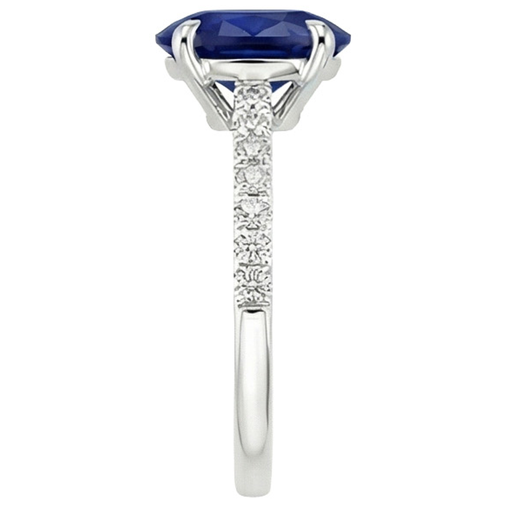 Anello di fidanzamento con diamante zaffiro blu ovale con montatura a griffe 6 carati