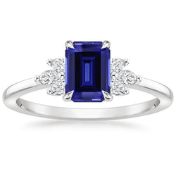 Anello di fidanzamento con diamante zaffiro smeraldo dello Sri Lanka da 2,50 carati in oro bianco 14K