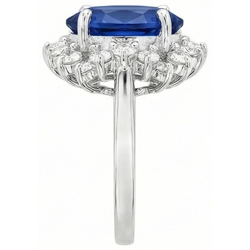 Anello di fidanzamento con diamanti rotondi con zaffiro dello Sri Lanka da 4 carati in oro 14K