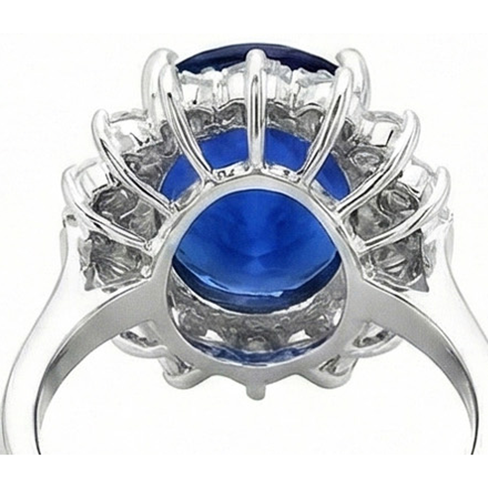 Anello di fidanzamento con diamanti rotondi con zaffiro dello Sri Lanka da 4 carati in oro 14K