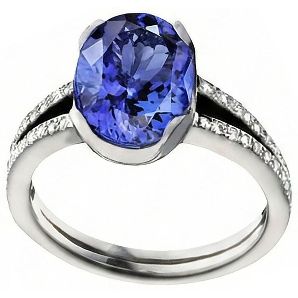 Anello di fidanzamento con diamanti tanzanite ovale da 7 carati in oro bianco 14K