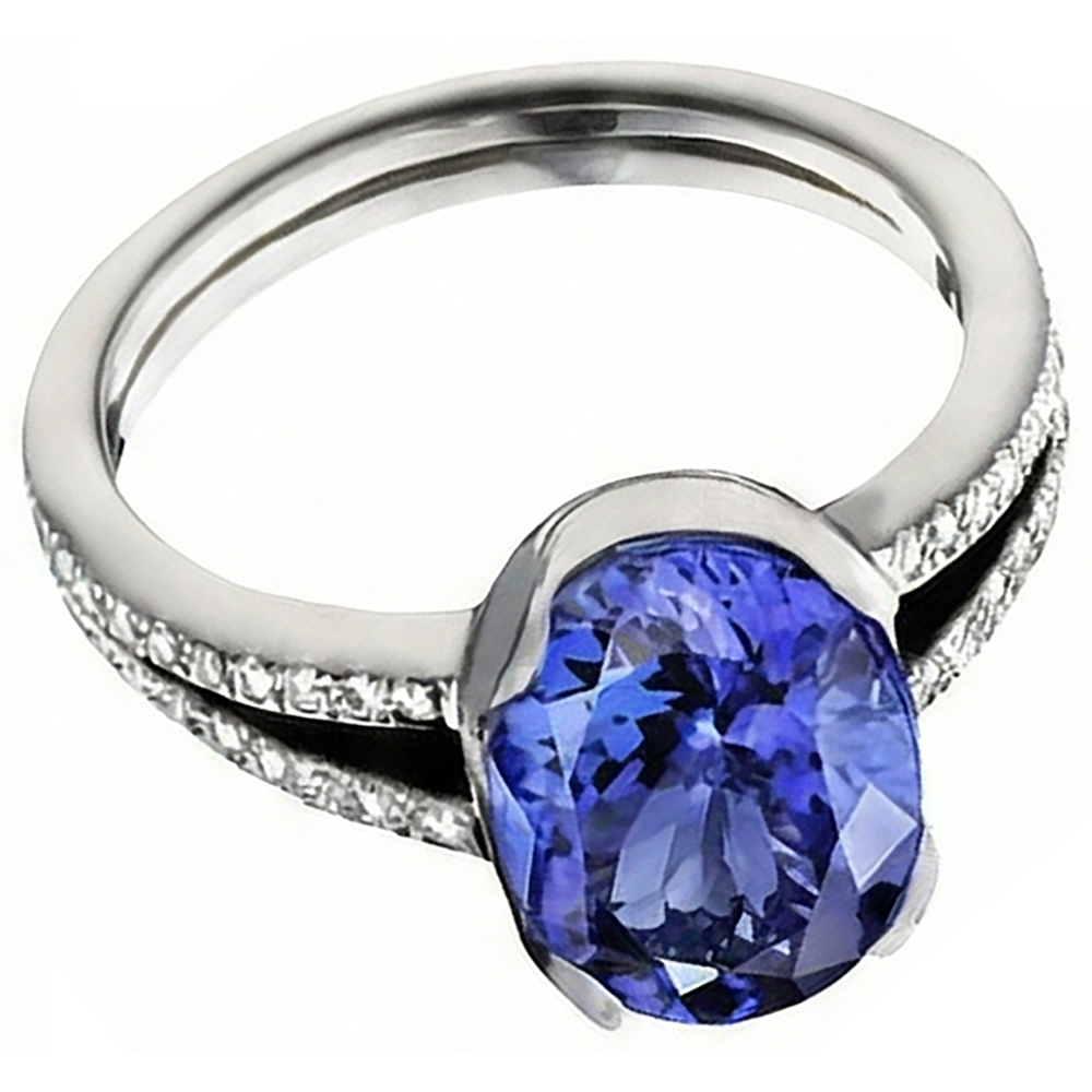 Anello di fidanzamento con diamanti tanzanite ovale da 7 carati in oro bianco 14K
