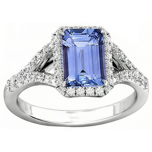 Anello di fidanzamento con diamanti tanzanite smeraldo 4.10 carati oro bianco 14K