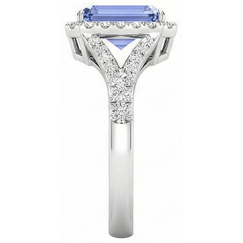Anello di fidanzamento con diamanti tanzanite smeraldo 4.10 carati oro bianco 14K