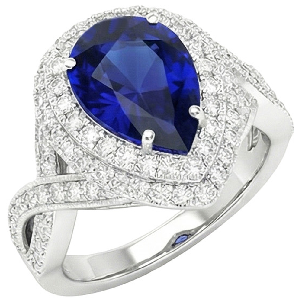 Anello di fidanzamento con doppio alone zaffiro Ceylon e diamanti 6.50 carati