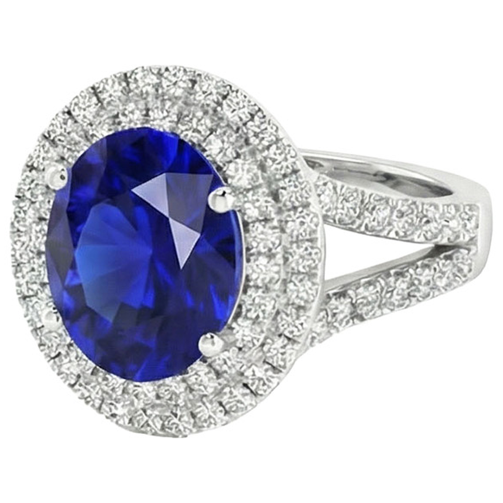 Anello di fidanzamento con doppio zaffiro Ceylon Halo 6.75 carati Gioielli da donna
