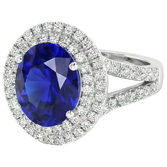 Anello di fidanzamento con doppio zaffiro Ceylon Halo 6.75 carati Gioielli da donna
