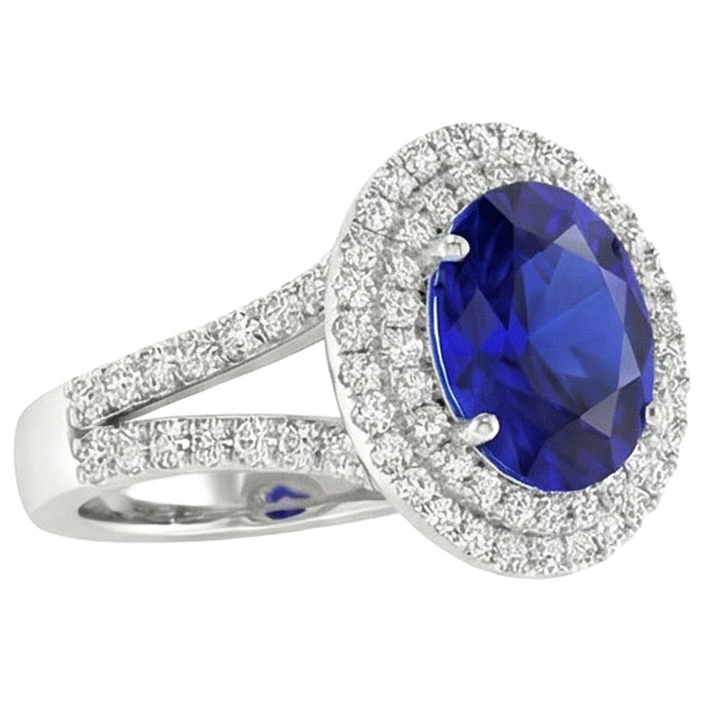 Anello di fidanzamento con doppio zaffiro Ceylon Halo 6.75 carati Gioielli da donna