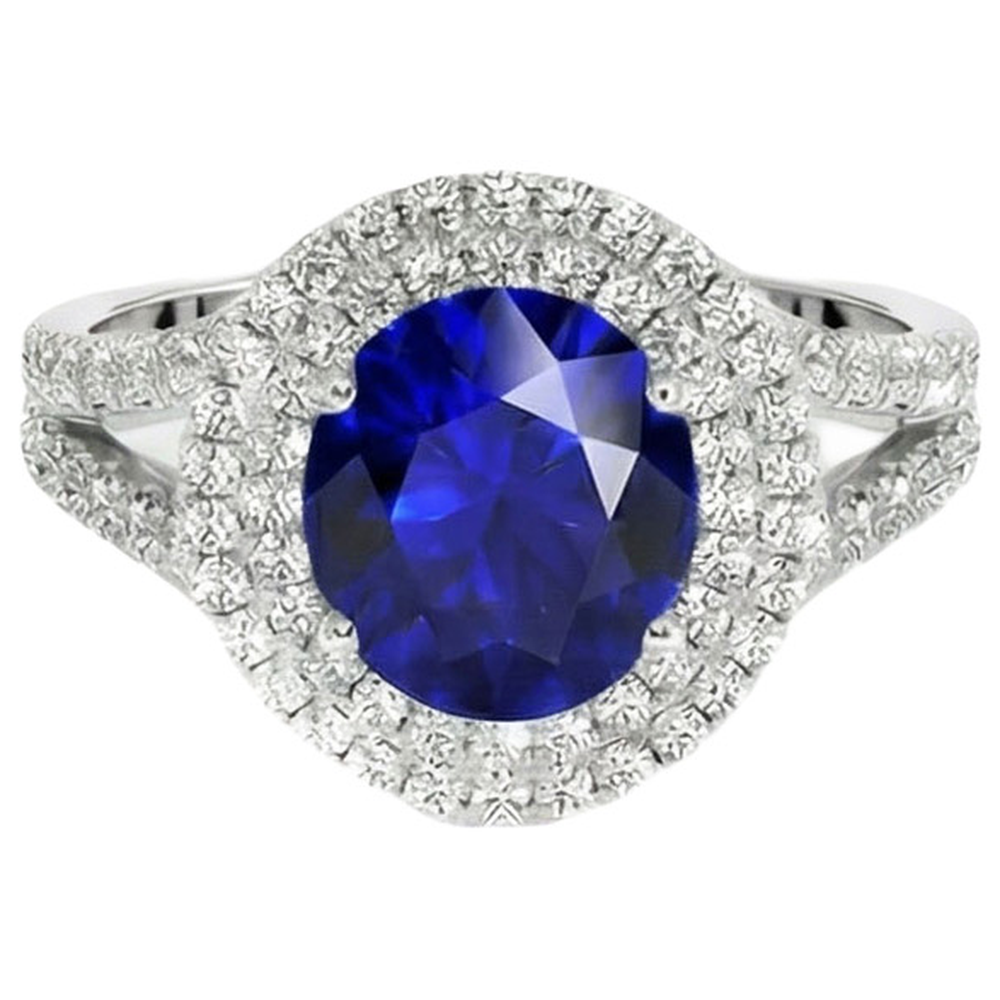 Anello di fidanzamento con doppio zaffiro Ceylon Halo 6.75 carati Gioielli da donna