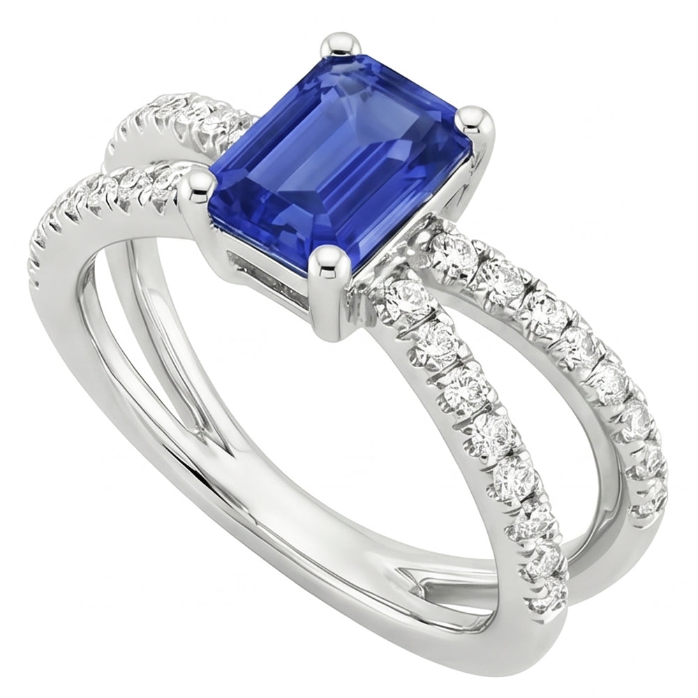 Anello di fidanzamento con gambo diviso zaffiro blu e diamante 4.25 carati