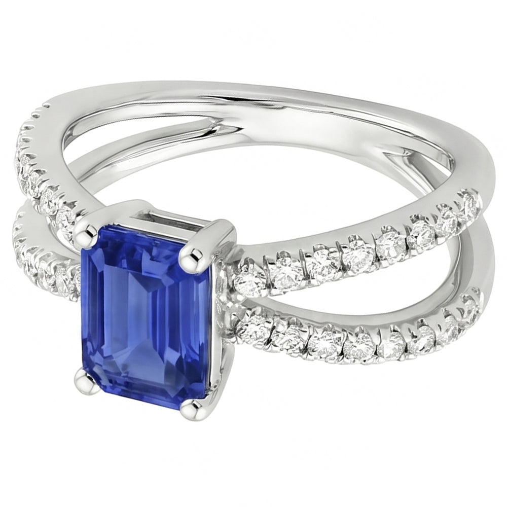 Anello di fidanzamento con gambo diviso zaffiro blu e diamante 4.25 carati