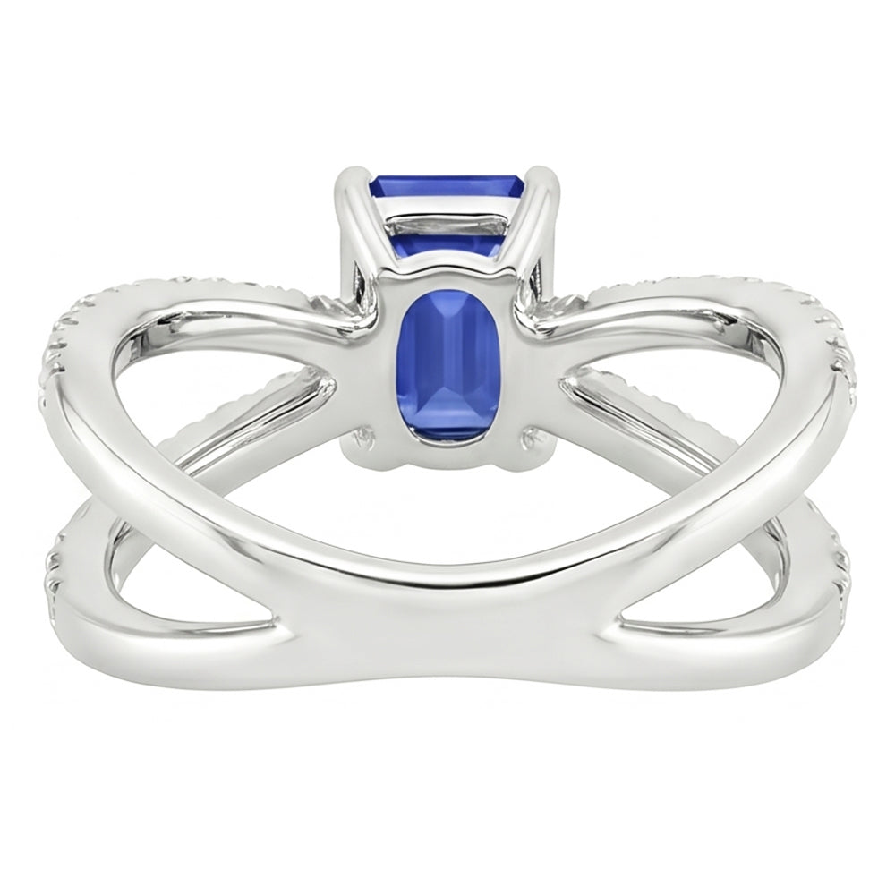 Anello di fidanzamento con gambo diviso zaffiro blu e diamante 4.25 carati