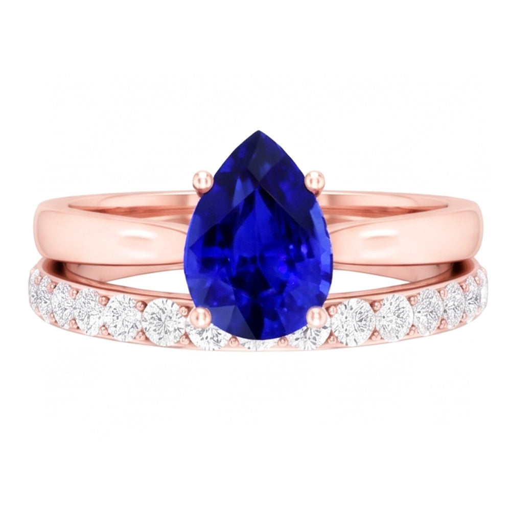 Anello di fidanzamento con gemma di pera e fascia di diamanti in oro rosa 4 carati