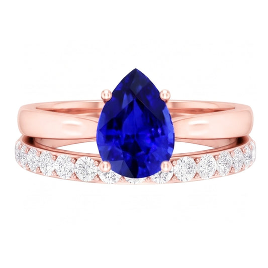 Anello di fidanzamento con gemma di pera e fascia di diamanti in oro rosa 4 carati