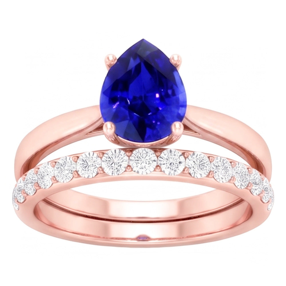 Anello di fidanzamento con gemma di pera e fascia di diamanti in oro rosa 4 carati