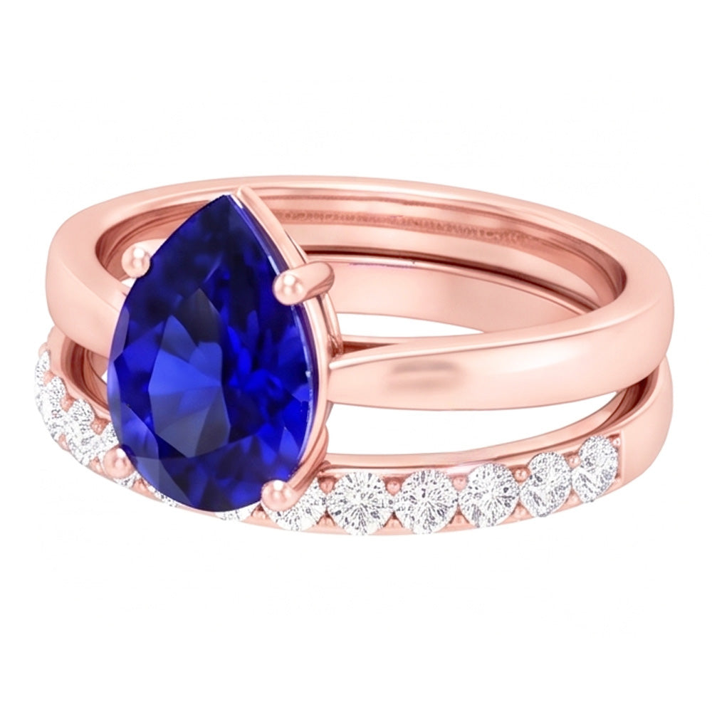 Anello di fidanzamento con gemma di pera e fascia di diamanti in oro rosa 4 carati