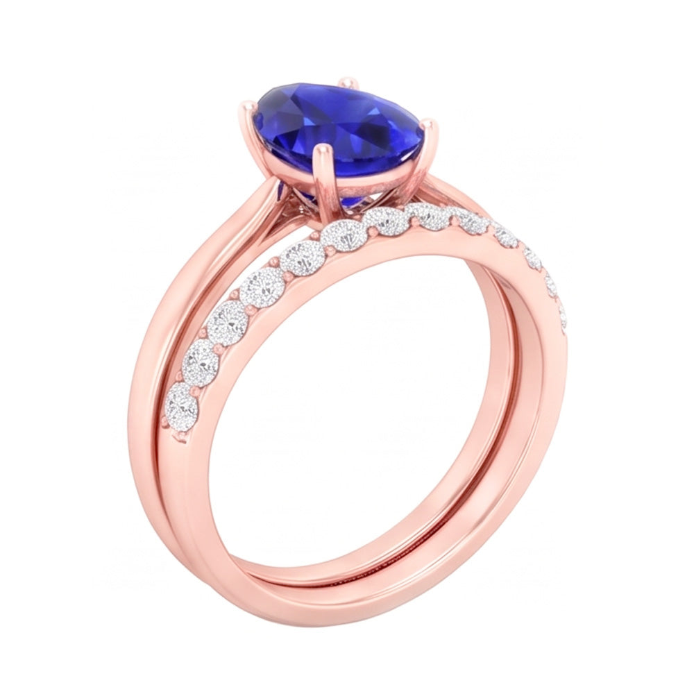 Anello di fidanzamento con gemma di pera e fascia di diamanti in oro rosa 4 carati