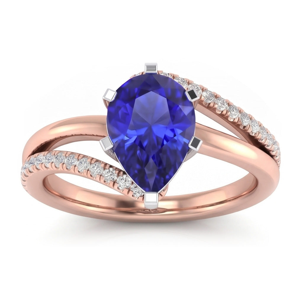 Anello di fidanzamento con gioielli in pietra preziosa blu zaffiro bicolore 4.50 carati