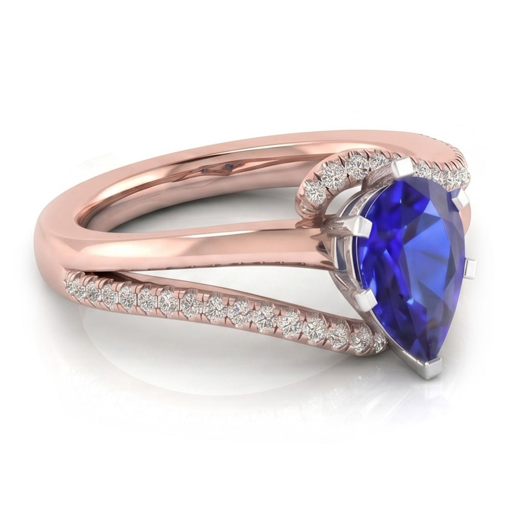 Anello di fidanzamento con gioielli in pietra preziosa blu zaffiro bicolore 4.50 carati