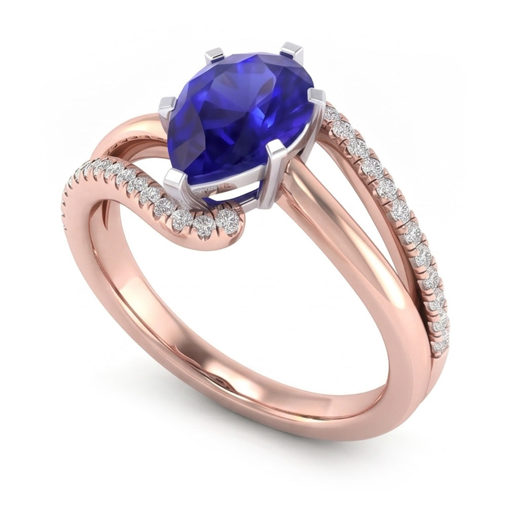 Anello di fidanzamento con gioielli in pietra preziosa blu zaffiro bicolore 4.50 carati