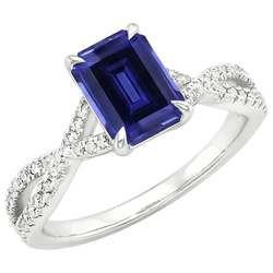 Anello di fidanzamento con pavé. zaffiro blu smeraldo e diamante 4 carati