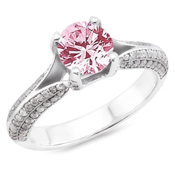 Anello di fidanzamento con pietra preziosa rotonda bianca con zaffiro rosa da 1,51 ct