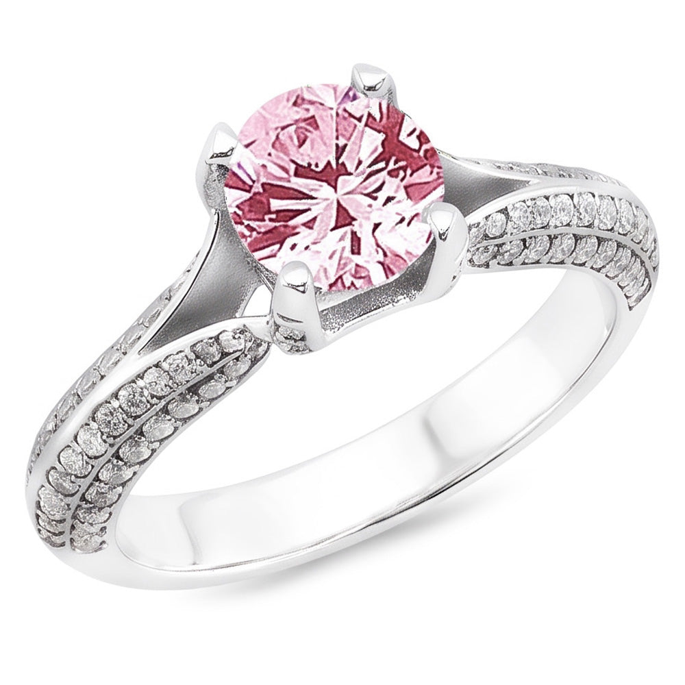 Anello di fidanzamento con pietra preziosa rotonda bianca con zaffiro rosa da 1,51 ct