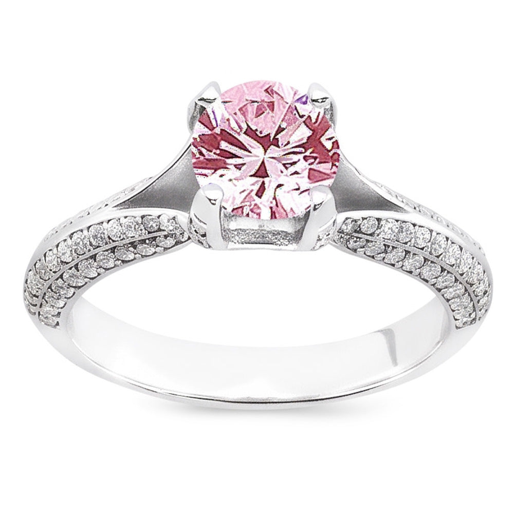 Anello di fidanzamento con pietra preziosa rotonda bianca con zaffiro rosa da 1,51 ct