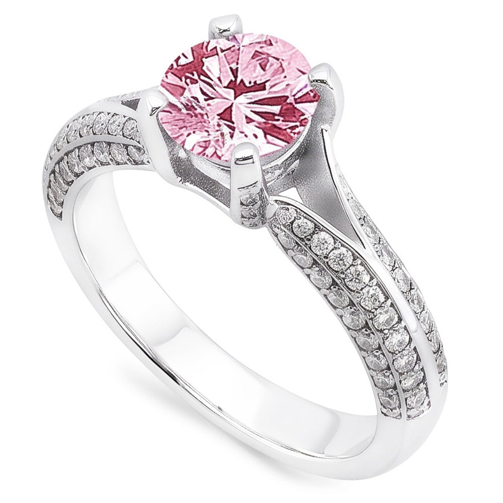 Anello di fidanzamento con pietra preziosa rotonda bianca con zaffiro rosa da 1,51 ct