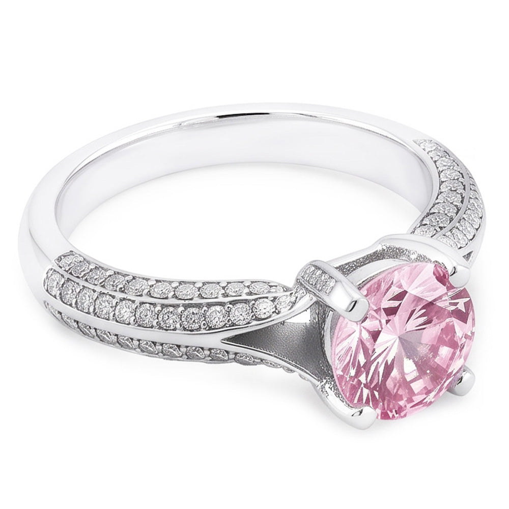 Anello di fidanzamento con pietra preziosa rotonda bianca con zaffiro rosa da 1,51 ct