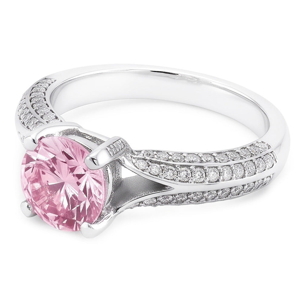 Anello di fidanzamento con pietra preziosa rotonda bianca con zaffiro rosa da 1,51 ct