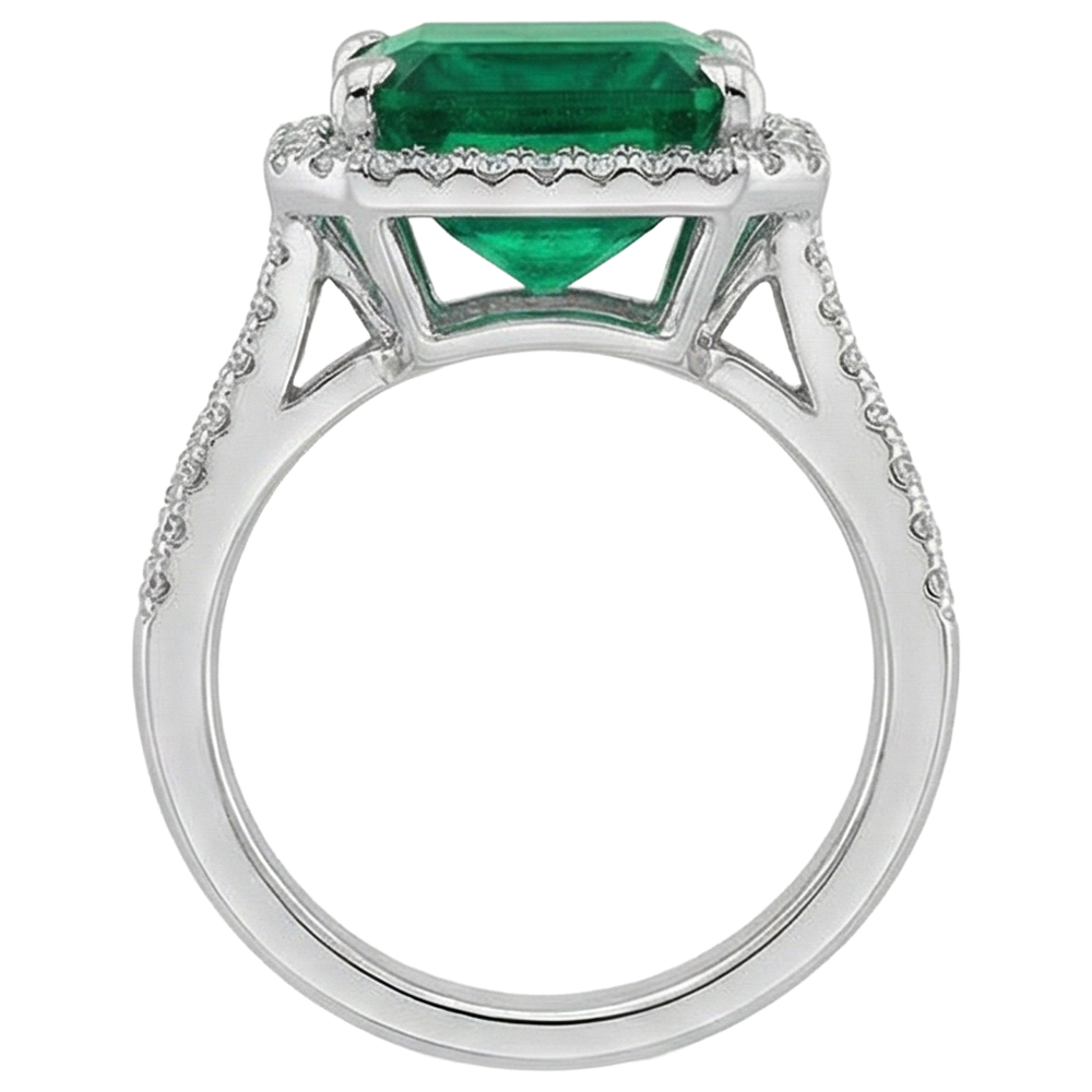 Anello di fidanzamento con pietra preziosa verde smeraldo diamante 10,50 carati WG 14K