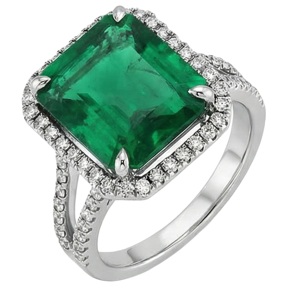 Anello di fidanzamento con pietra preziosa verde smeraldo diamante 10,50 carati WG 14K
