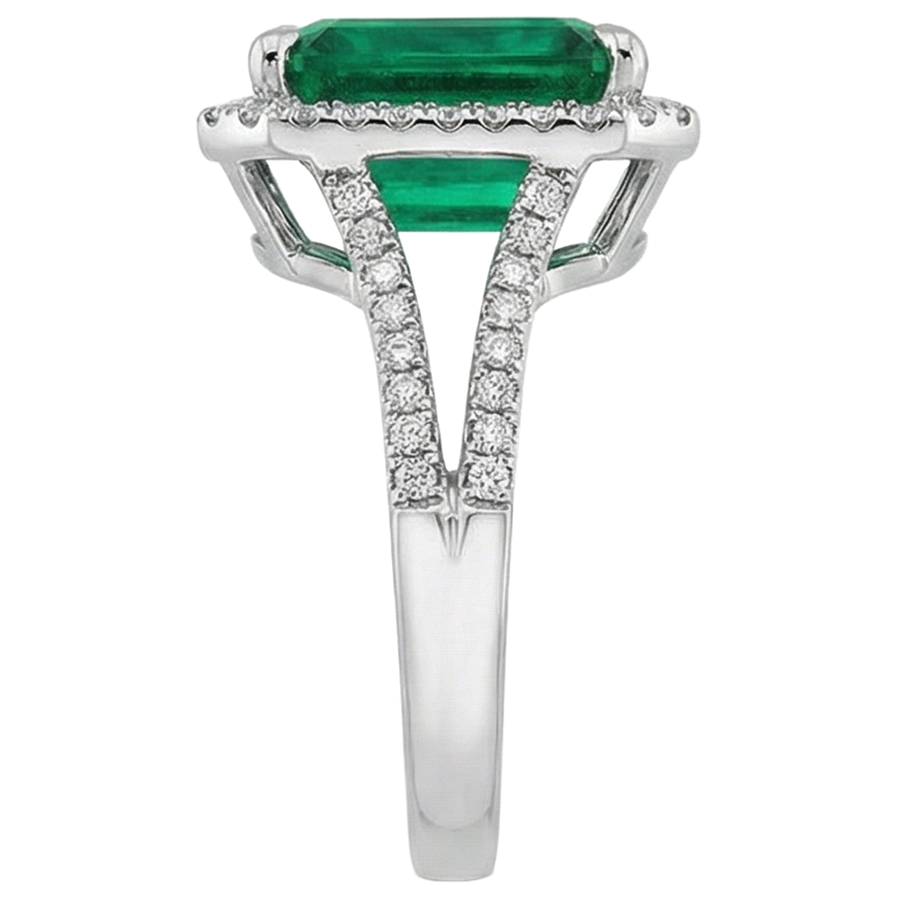 Anello di fidanzamento con pietra preziosa verde smeraldo diamante 10,50 carati WG 14K
