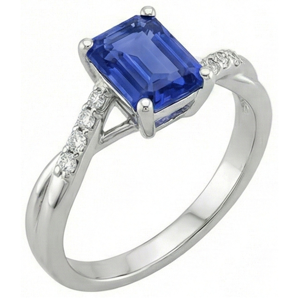 Anello di fidanzamento con pietre laterali zaffiro blu e diamante 3.25 carati