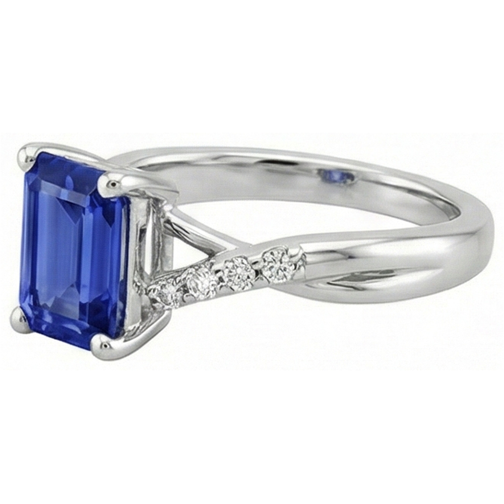 Anello di fidanzamento con pietre laterali zaffiro blu e diamante 3.25 carati