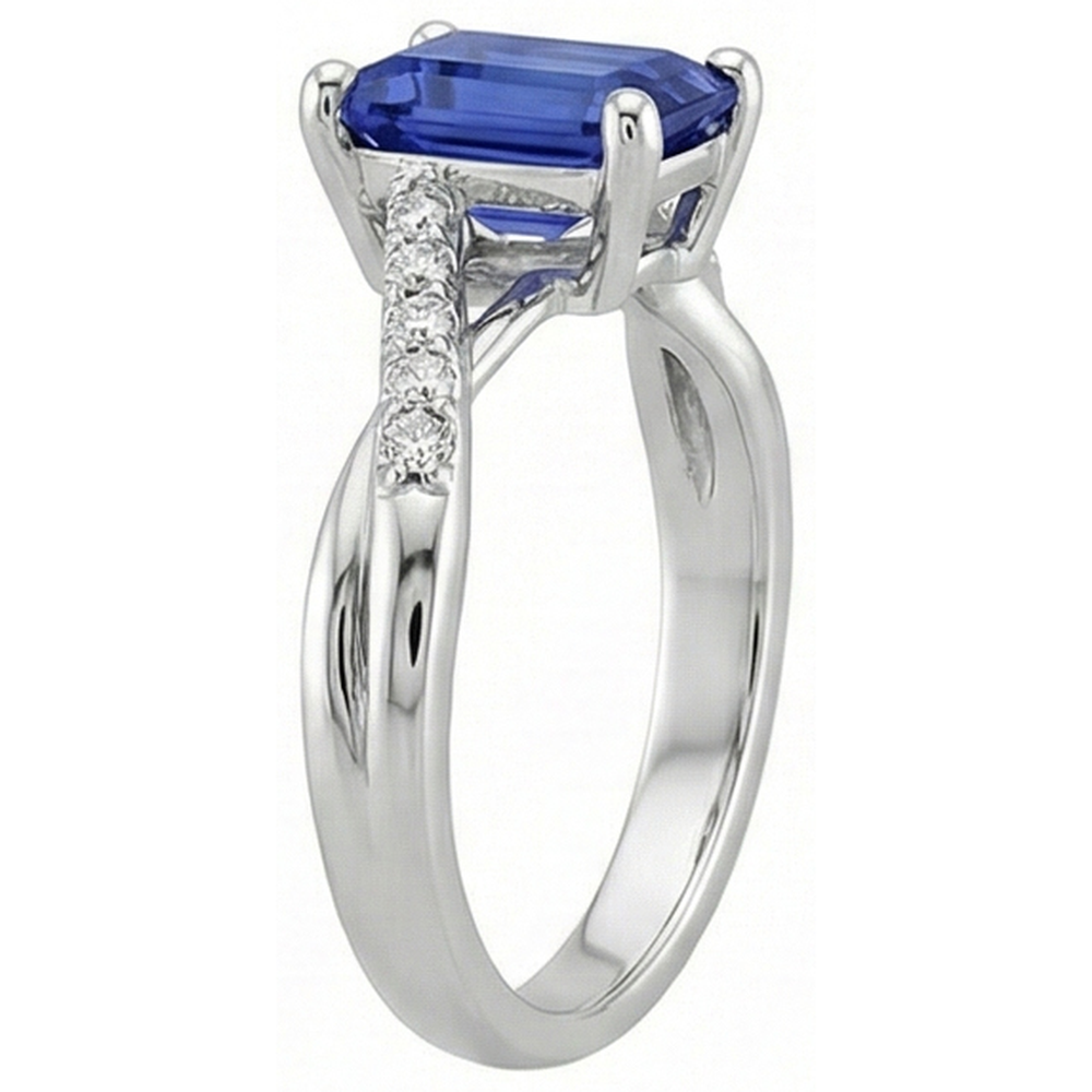 Anello di fidanzamento con pietre laterali zaffiro blu e diamante 3.25 carati