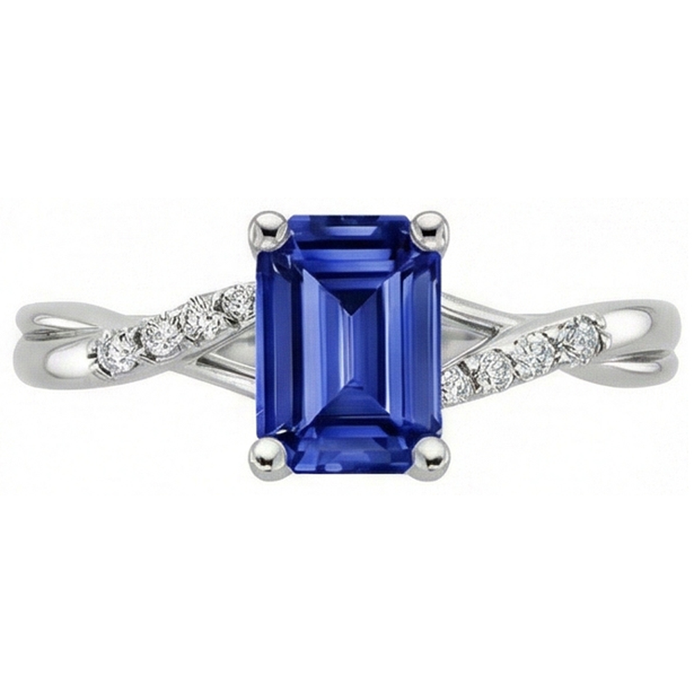 Anello di fidanzamento con pietre laterali zaffiro blu e diamante 3.25 carati