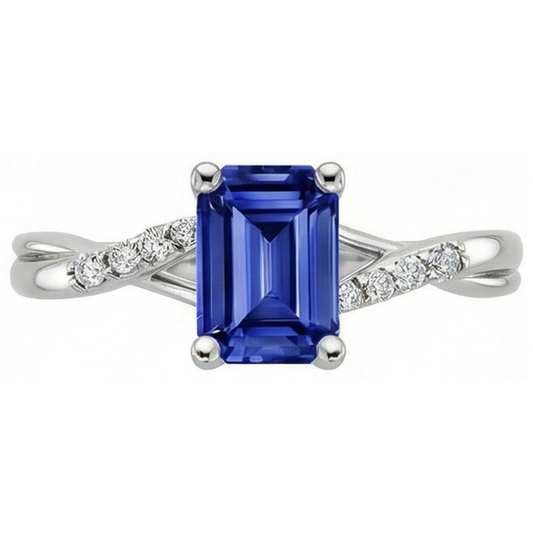 Anello di fidanzamento con pietre laterali zaffiro blu e diamante 3.25 carati