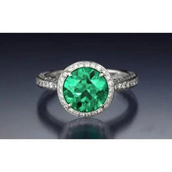 Anello di fidanzamento con smeraldo verde a taglio rotondo con diamante in oro 14 k da 8,5 carati