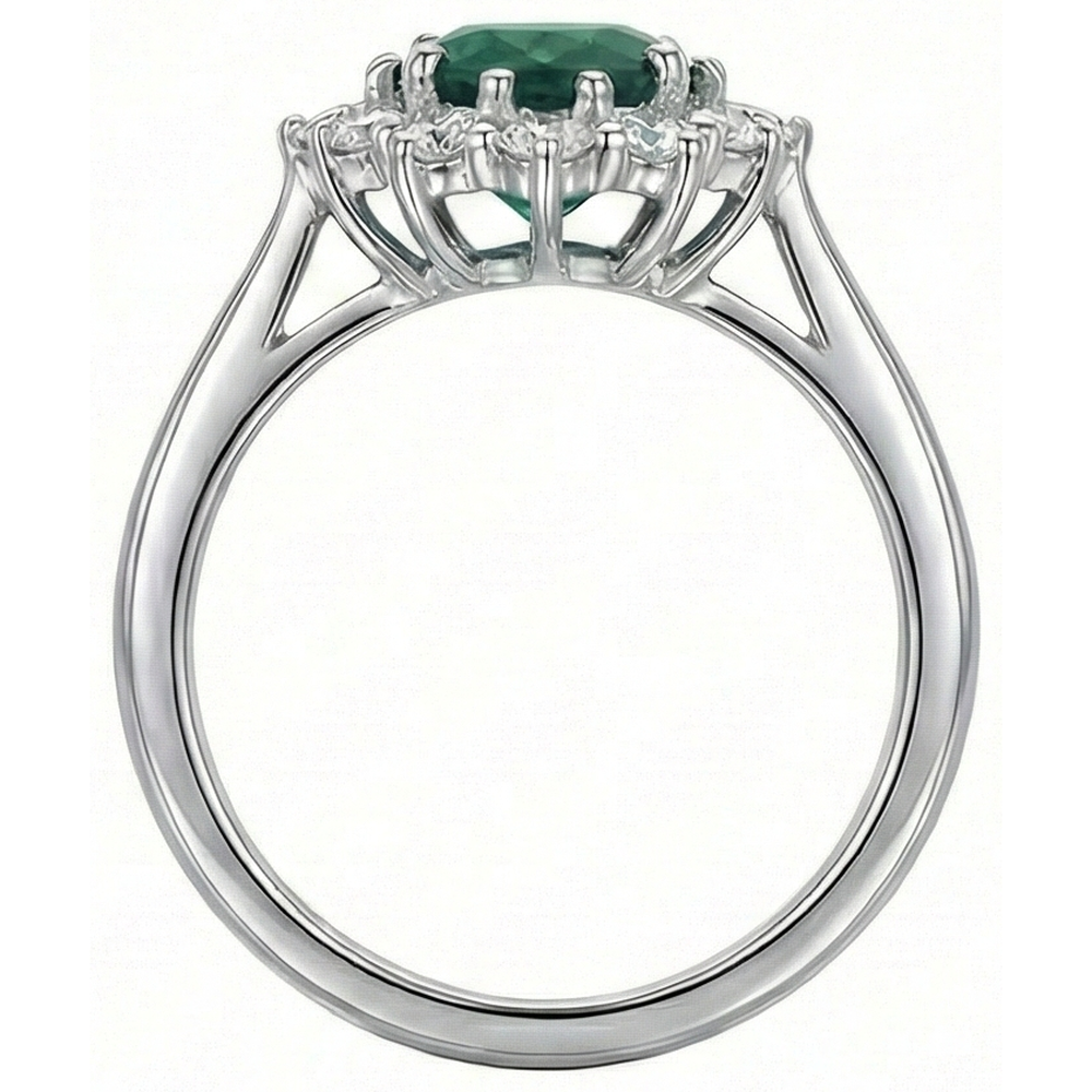 Anello di fidanzamento con smeraldo verde con diamanti 3.50 carati oro bianco 14K