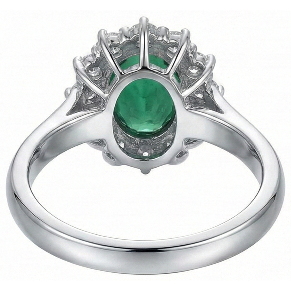 Anello di fidanzamento con smeraldo verde con diamanti 3.50 carati oro bianco 14K