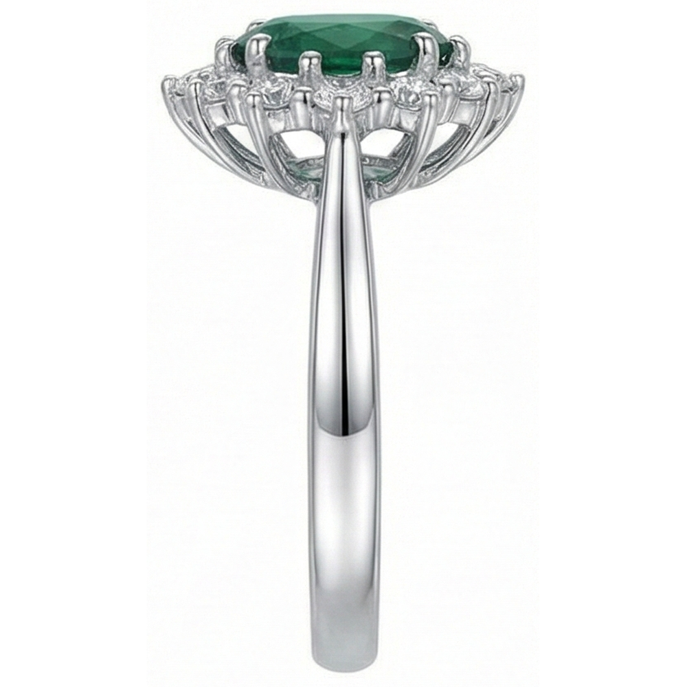 Anello di fidanzamento con smeraldo verde con diamanti 3.50 carati oro bianco 14K
