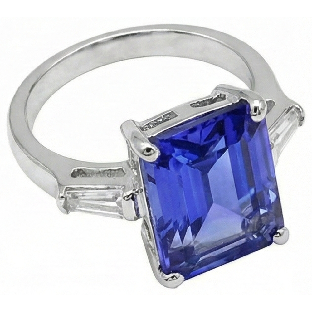 Anello di fidanzamento con tanzanite e baguette a taglio smeraldo da 8,30 carati