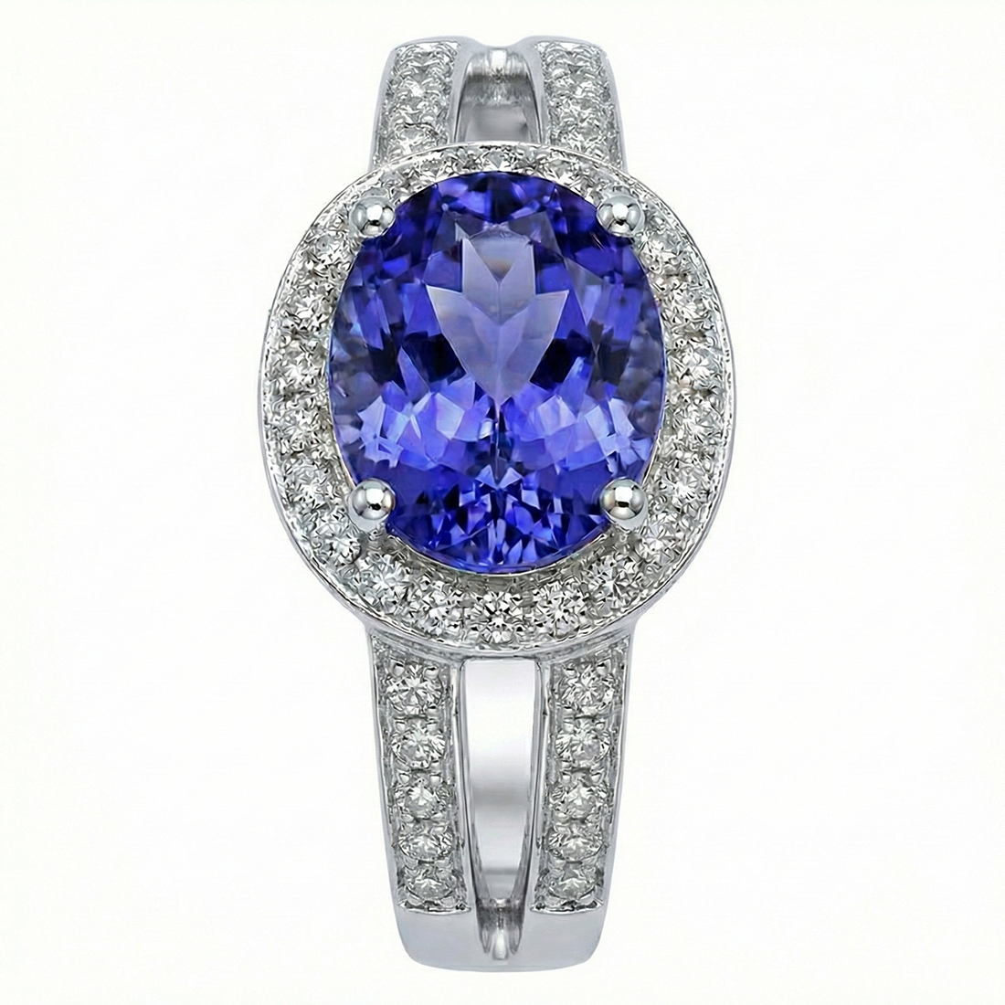 Anello di fidanzamento con tanzanite ovale e diamanti tondi 3.50 carati Novità
