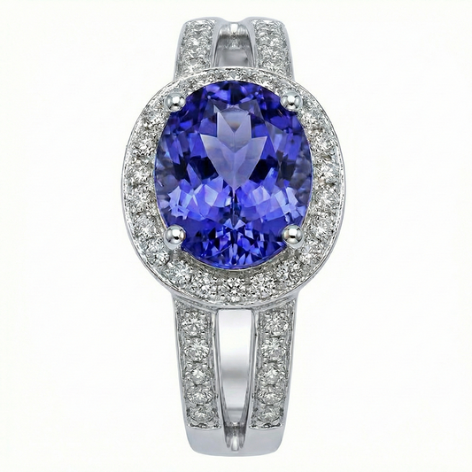 Anello di fidanzamento con tanzanite ovale e diamanti tondi 3.50 carati Novità