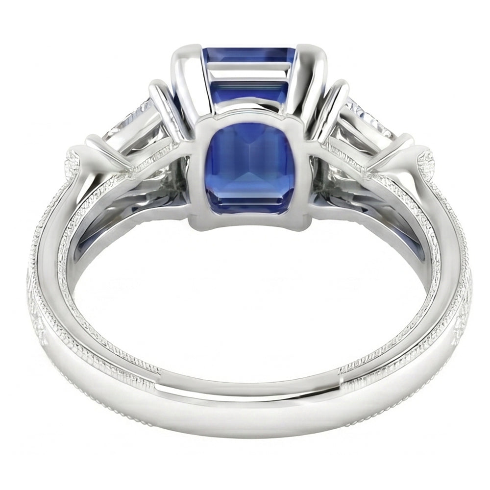 vero asscher diamante 2.50carati anello vista di profilo