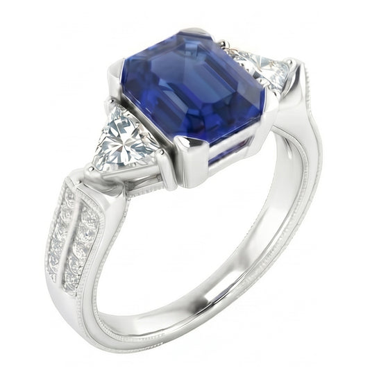 vero asscher diamante 2.50carati anello vista frontale