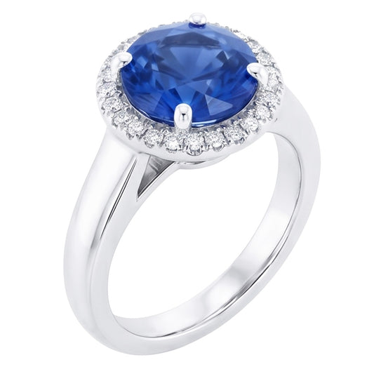 Anello di fidanzamento con zaffiro Ceylon 3,75 carati e diamante in oro bianco 14K